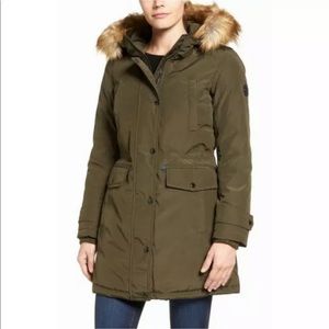 MICHAEL KORS OLIVE FAUX FUR PARKA PUFFER JACKET
